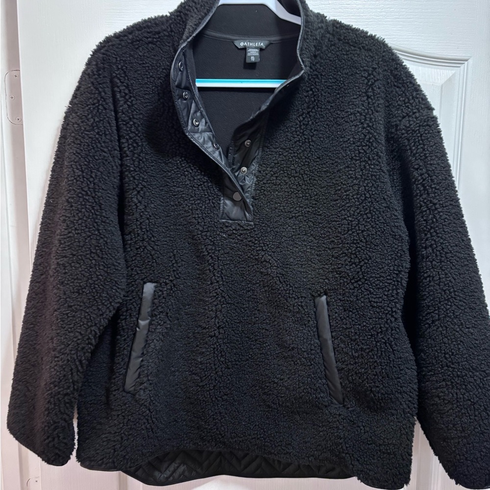 Athleta Black Plush Sherpa Snap Pullover